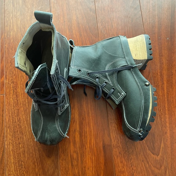 John Fluevog Heeled Lace Up Wooden Heel Boots Size UK 3